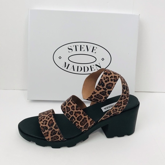 New! Steve Madden Haidar Chunky Heel Leopard Cheetah Print Ankle Sandals - Picture 2 of 9